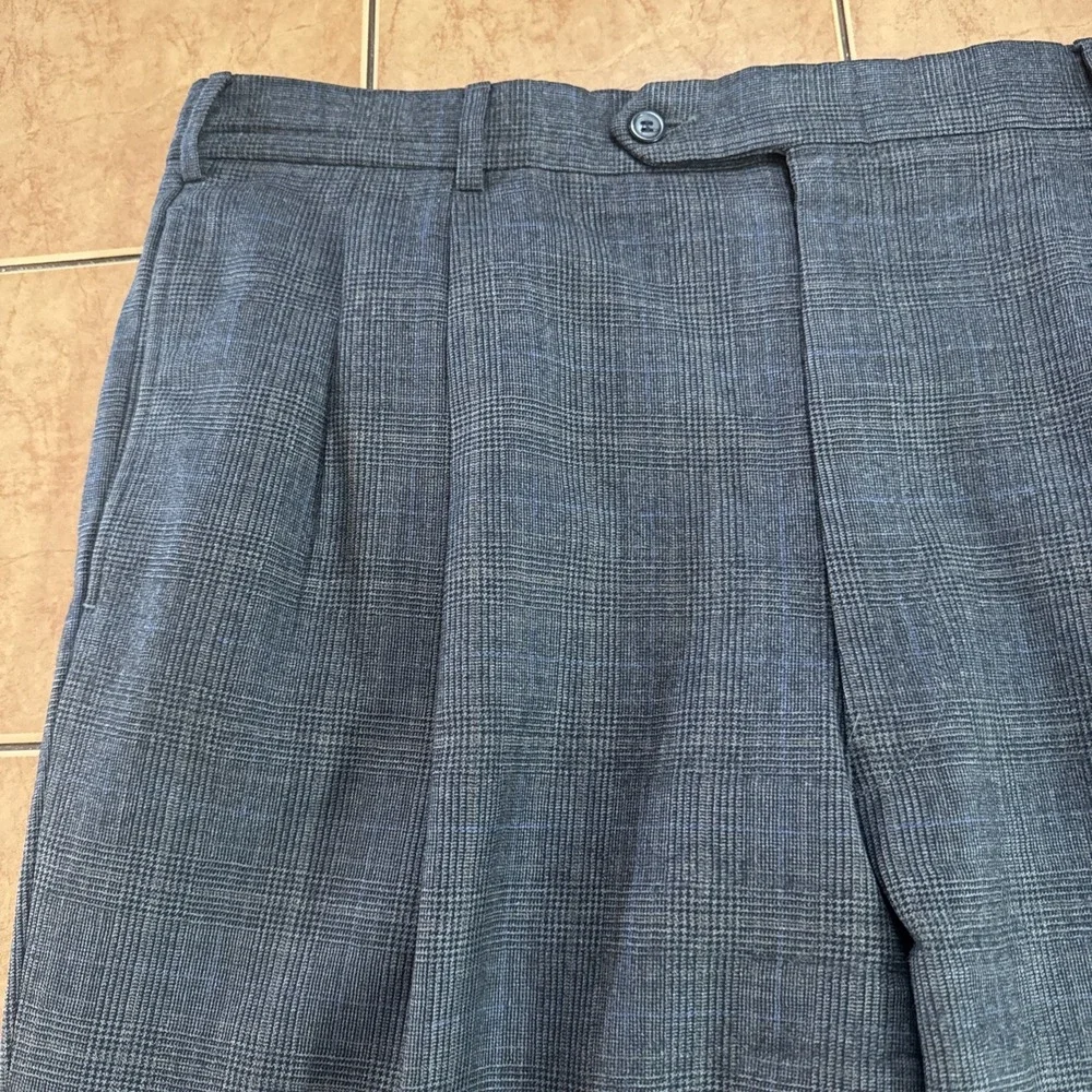 Jos‎ A Bank Sz 44L Suit Jacket Pants 38 x 30 2Pc Gray Blue Glen Plaid 100% Wool